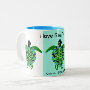 I Liebe Sea TURTLES - Aqua Blue Zwei-Tone-Kaffee-T Zweifarbige Tasse
