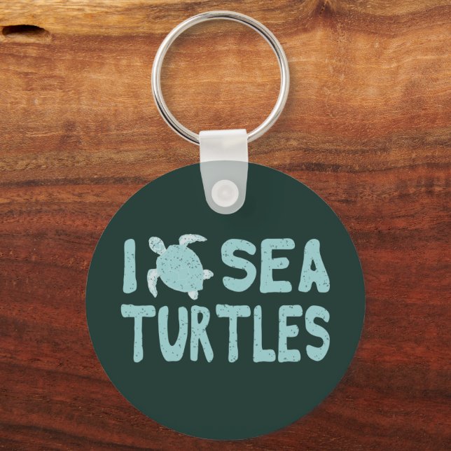 I Liebe Sea Turtles Niedlich Blue Aquatic Schlüsselanhänger (Vorderseite)