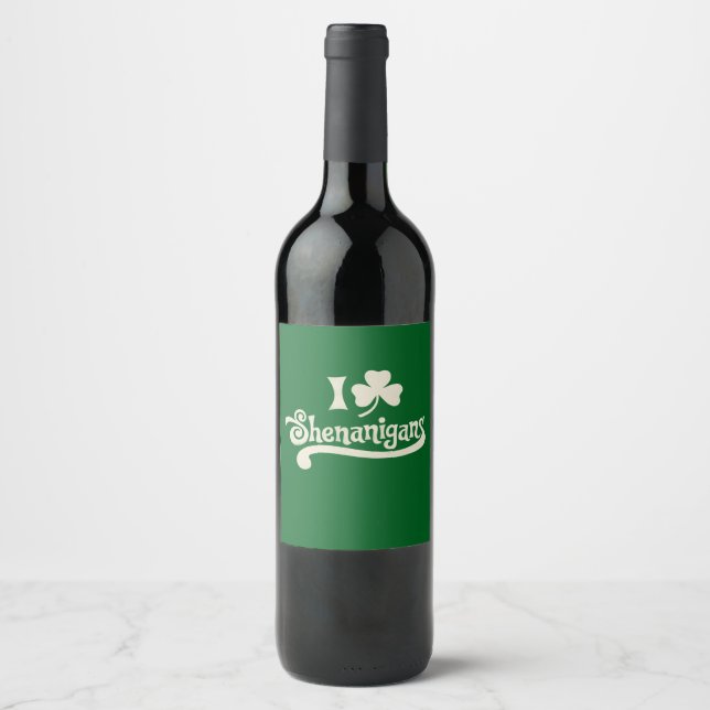 I Liebe Shenanigans Clover Kleeblatt St Patrick's Weinetikett (Vorderseite)