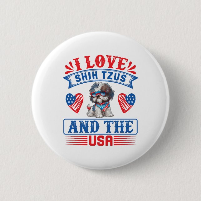 I Liebe Shih Tzus und USA Button (Vorderseite)