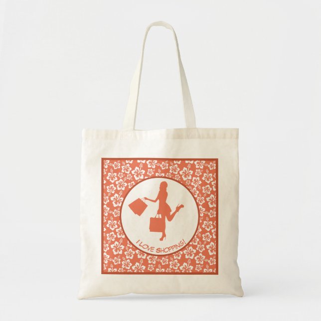 I Liebe Shopping farbenfrohe Orangenblumenmuster Tragetasche (Vorne)