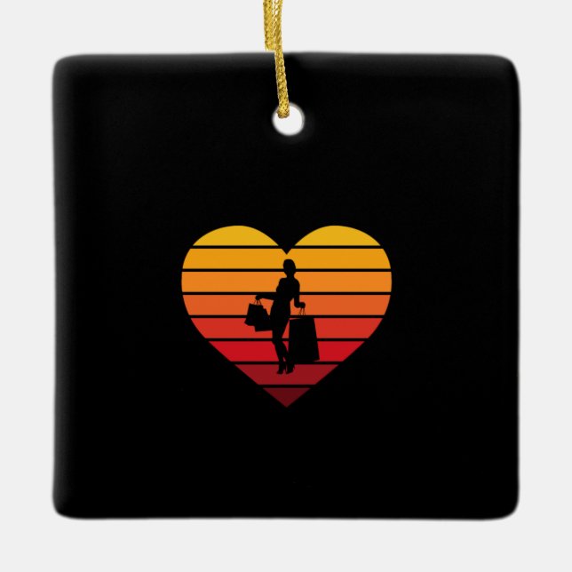 I Liebe Shopping Retro Sonnenuntergang Herz Keramikornament (Vorderseite)