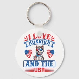 I Liebe Sibirien Huskies und USA Schlüsselanhänger