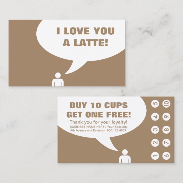i Liebe Sie eine Latte-Kaffeekarte Treuekarte (Vorne/Hinten)