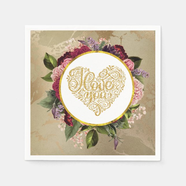 I Liebe Sie Extravagant Golden Verziert Herzens mi Serviette (Vorderseite)