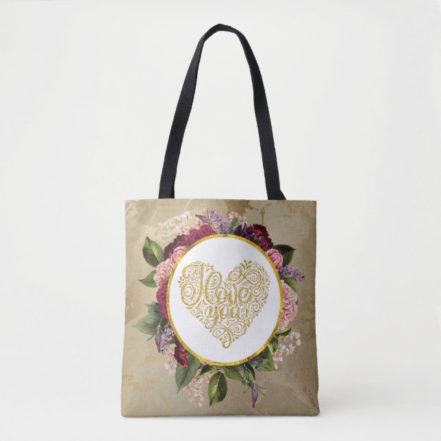 I Liebe Sie Extravagant Golden Verziert Herzens mi Tasche (Vorderseite)