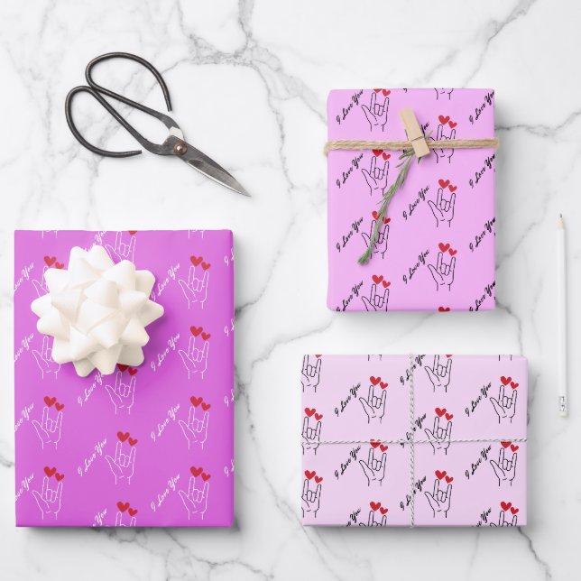 I Liebe Sie - Gebärdensprache - Gehörhaftes Bewuss Geschenkpapier Set (Vorderseite)