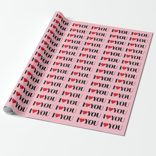 I Liebe Sie hellen rosa Herzen moderne Typografie Geschenkpapier (Ungerollt)