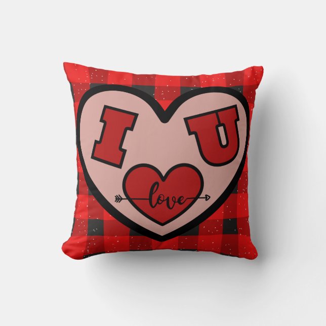 I Liebe Sie (I <3 U) Kariertes rotes und schwarzes Kissen (Vorderseite)