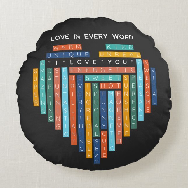 I Liebe Sie - Liebe Word Quest - Herzpuzzle Rundes Kissen (Vorderseite)