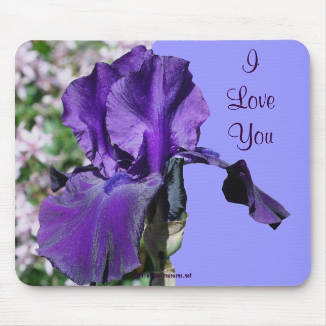 I Liebe Sie Lila Iris Blume Foto Mousepad (Vorne)