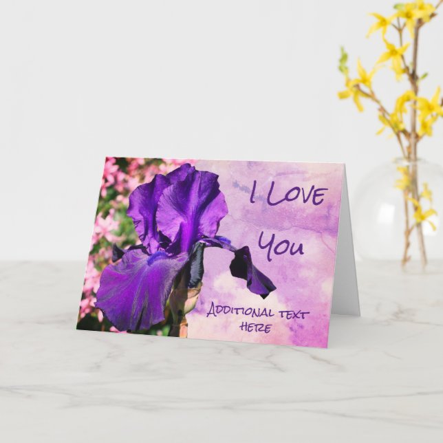 I Liebe Sie Lila Iris Blume Personalisierte Karte (Gelbe Blume)