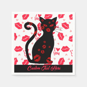 I Liebe Sie Lip Kiss Black Cat Romantic Personalis Serviette