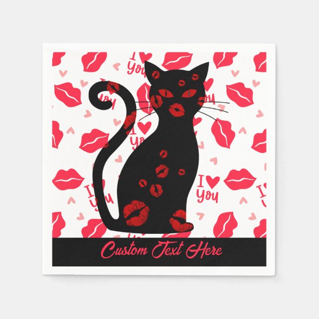 I Liebe Sie Lip Kiss Black Cat Romantic Personalis Serviette (Vorderseite)