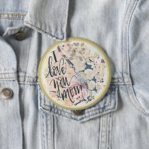 I Liebe Sie Mama Hübsche Aquarell Gold jeden Namen Button