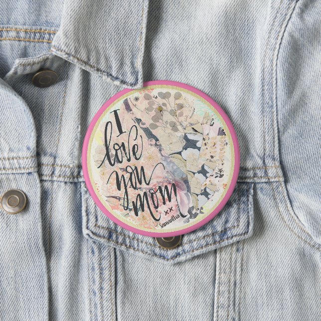 I Liebe Sie Mama Hübsche Wasserfarbe HotPink jeden Button (Beispiel)