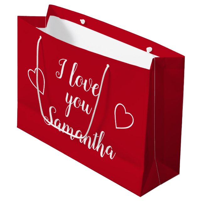 I Liebe Sie Personalisierten Namen Große Geschenktüte (Vorderseite Schrägansicht)
