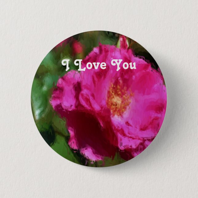 I Liebe Sie rosa Blume Button (Vorderseite)