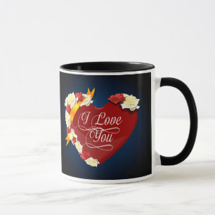 I Liebe Sie, rotes Herz/weiße Rosen Tasse