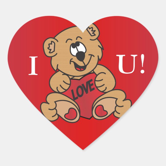 I Liebe Sie Valentine-Bär Herz-Aufkleber (Vorderseite)