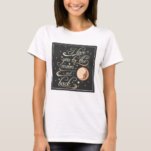 I Liebe Sie zum Mond-und Rückseiten-Schwarzen T-Shirt