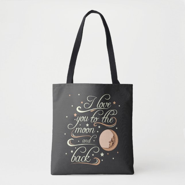 I Liebe Sie zum Mond-und Rückseiten-Schwarzen Tasche (Vorderseite)