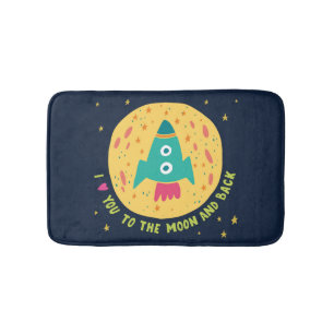 I Liebe Sie zum Mond und zum hinteren Rocketship Badematte