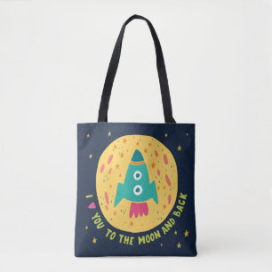 I Liebe Sie zum Mond und zum hinteren Rocketship Tasche