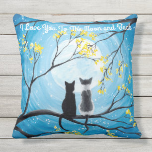 I Liebe Sie zum Mond und zur hinteren Katze Kissen