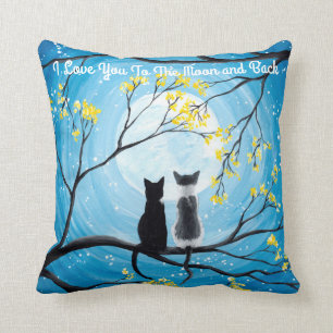 I Liebe Sie zum Mond und zur hinteren Katze Kissen