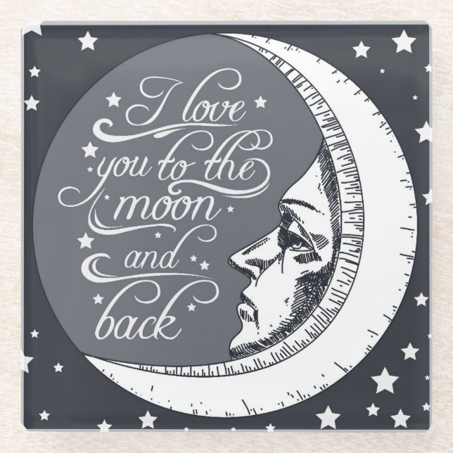 I Liebe Sie zum Mond und zur Rückseite Glasuntersetzer (Vorderseite)