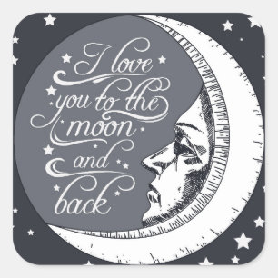 I Liebe Sie zum Mond und zur Rückseite Quadratischer Aufkleber