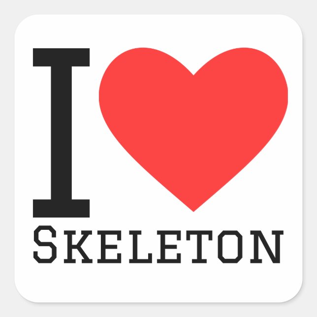 I Liebe Skelett Quadratischer Aufkleber (Vorderseite)