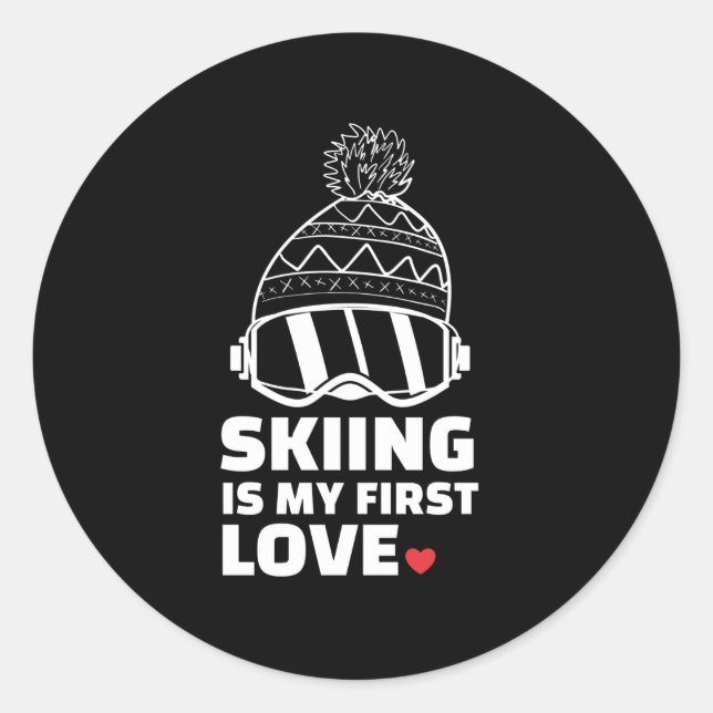 I Liebe Skifahren Stilvolle Silhouette Design Runder Aufkleber (Vorderseite)