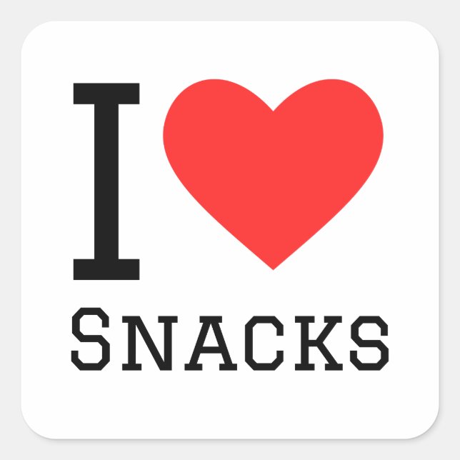 I Liebe Snacks Quadratischer Aufkleber (Vorderseite)