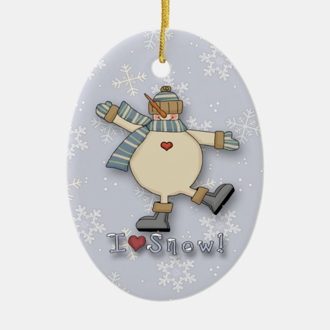 I Liebe Snow Snowman Keramikornament (Vorne)