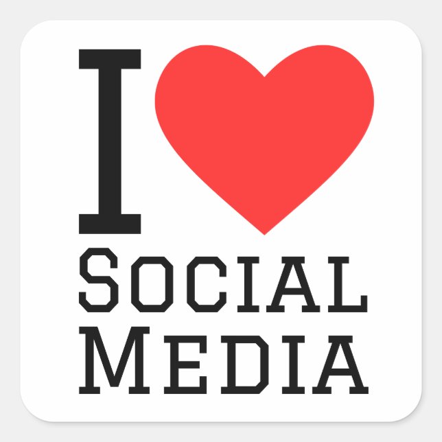 I Liebe Social Media Quadratischer Aufkleber (Vorderseite)