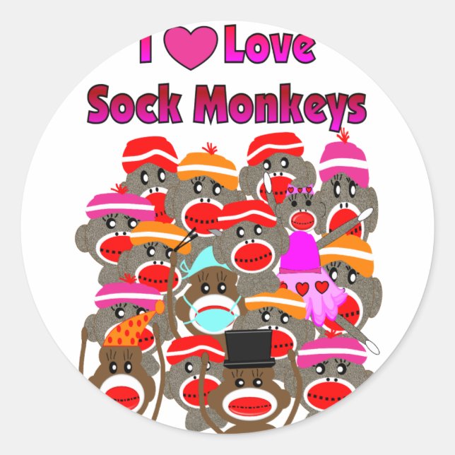 "I LIEBE SOCK MONKEYS" Geschenke Runder Aufkleber (Vorderseite)