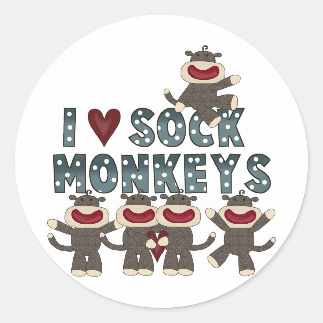 I Liebe Socken Affen Tshirts und Geschenke Runder Aufkleber (Vorderseite)
