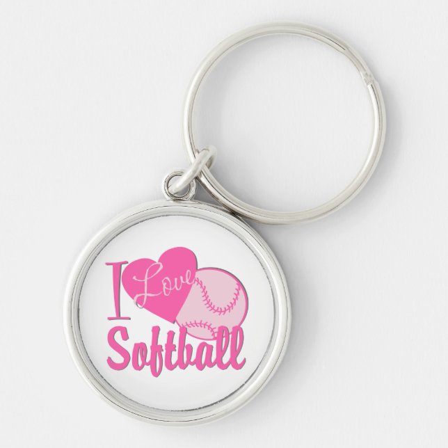 I Liebe Softball Pink Schlüsselanhänger (Vorne)