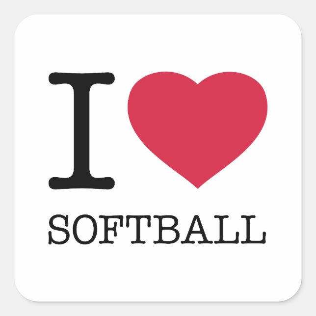I LIEBE SOFTBALL QUADRATISCHER AUFKLEBER (Vorderseite)