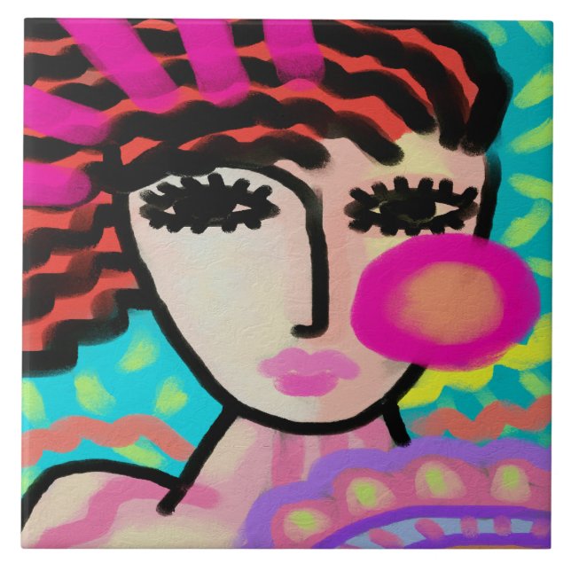 I Liebe Sommer Abstrakte digitale Malerei Fliese (Vorderseite)