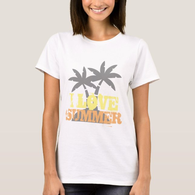 I LIEBE SOMMER farbenfrohe Sommervibes Palmen Frau T-Shirt (Vorderseite)