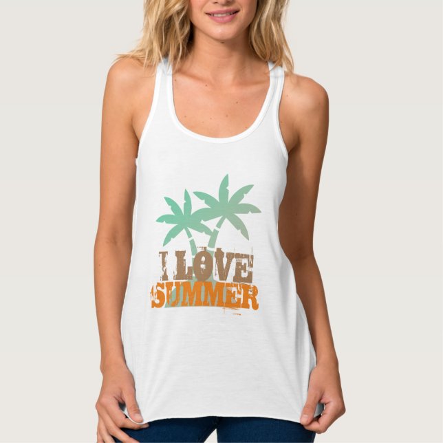 I LIEBE SOMMER farbenfrohe Sommervibes Palmen Frau Tank Top (Vorderseite)