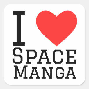 I Liebe Space Manga Quadratischer Aufkleber