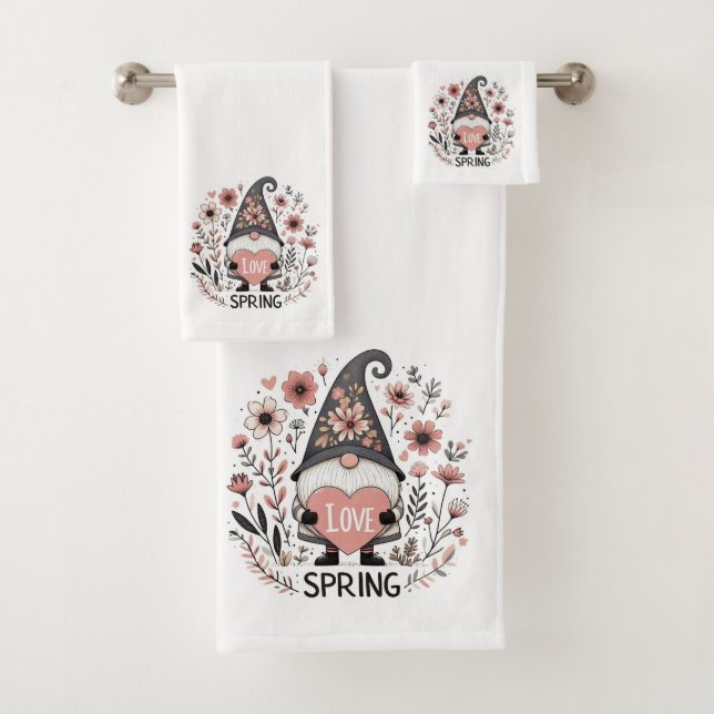 I Liebe Spring Gnome Badhandtuch Set (Insitu)
