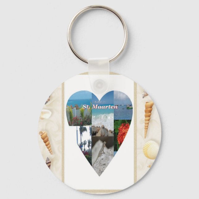 I Liebe St. Maarten Muscheln Herz -.Celeste Sheffe Schlüsselanhänger (Vorderseite)