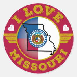 I Liebe Staatsflagge und Karte von Missouri Runder Aufkleber