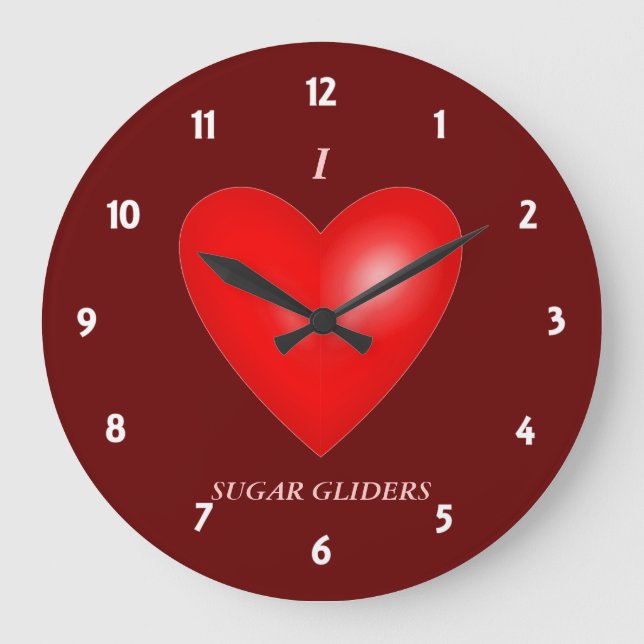 I Liebe Sugar Gliders Große Wanduhr (Vorderseite)
