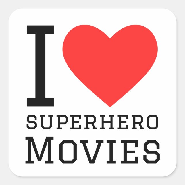 I Liebe Superheld-Filme Quadratischer Aufkleber (Vorderseite)